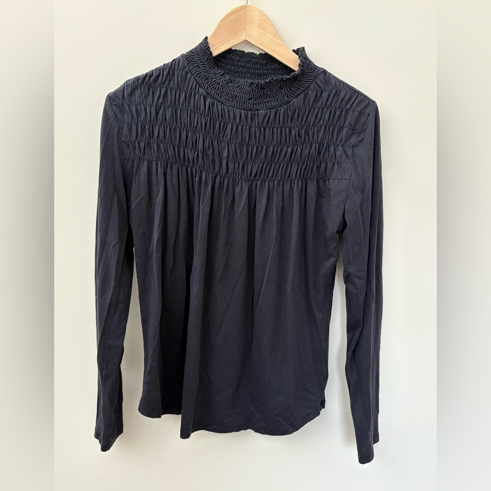 Sundance Gabrielle Dreamer Black Long Sleeve Top Smocked Size Small
